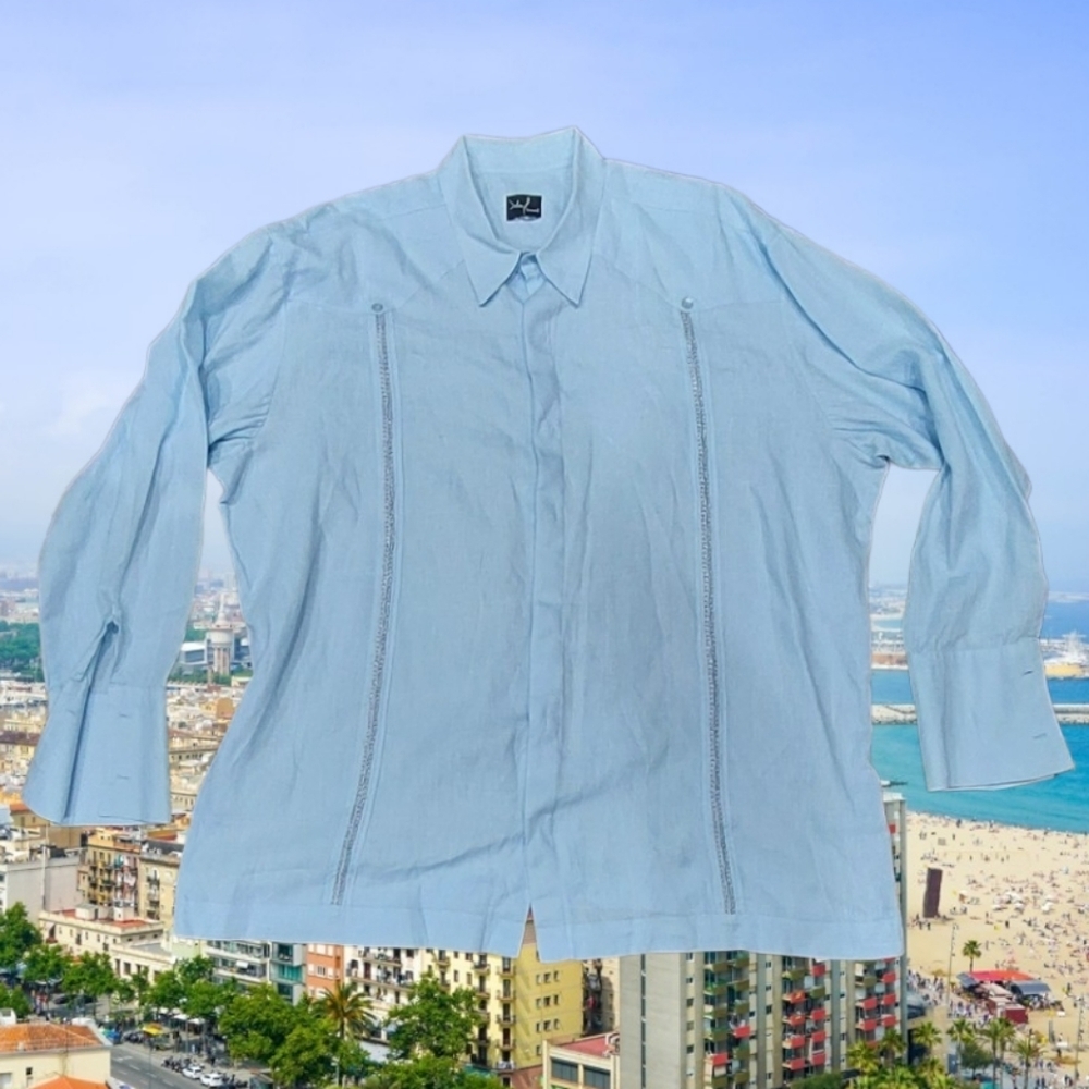 Guayabera Wedding Shirt Men's Sz 4X Mexican Style Big & Tall Long Sleeve Cuban